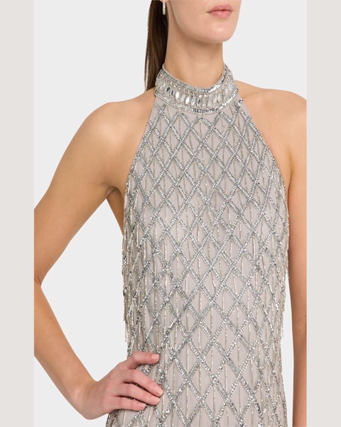 Beaded Halter Column Gown