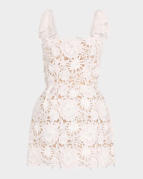 Maia Square-Neck Floral Lace Mini Dress