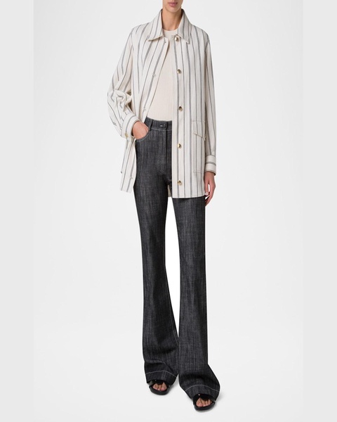 Striped Denim Cotton Gabardine Boyfriend Jacket