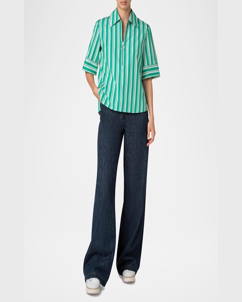 Deck Chair Stripe Zip-Front Poplin Blouse