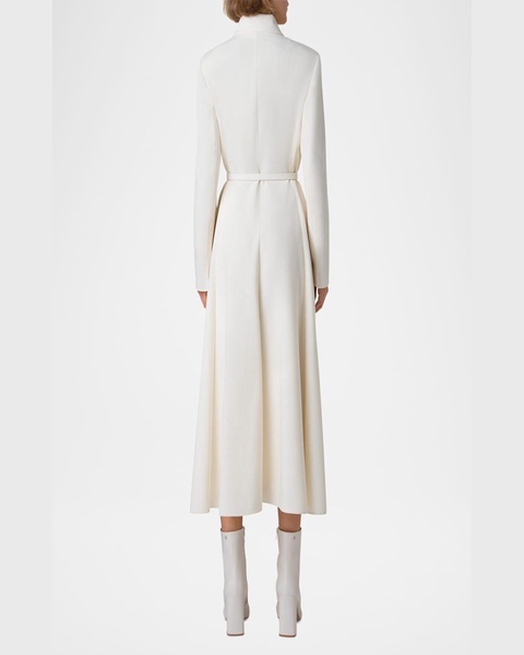 Belted Fit-Flare  Wool Double Face Midi Dress 