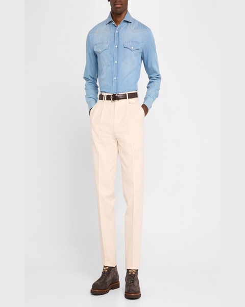 Men's Cotton and Wool Double-Pleated Pants