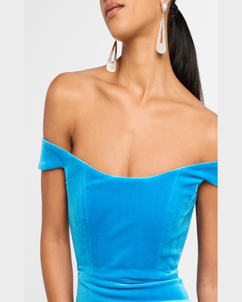 Off-The-Shoulder Corset Velvet Mini Dress