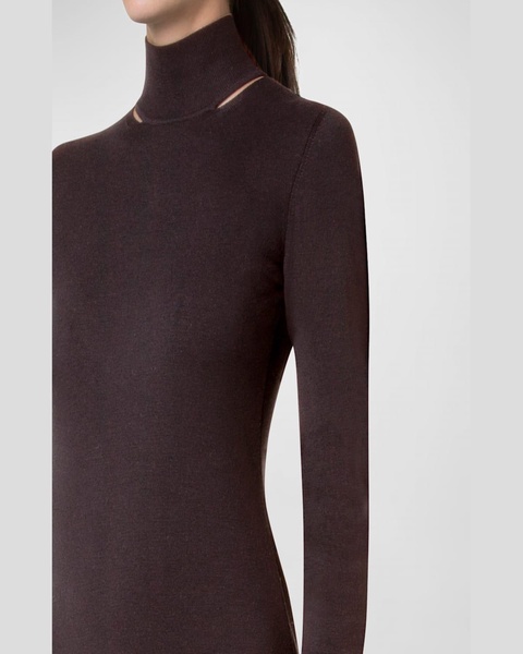 Mock-Neck Slits Long-Sleeve Knit Mini Dress
