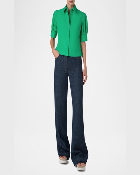 Short-Sleeve Cotton Poplin Button-Down Blouse
