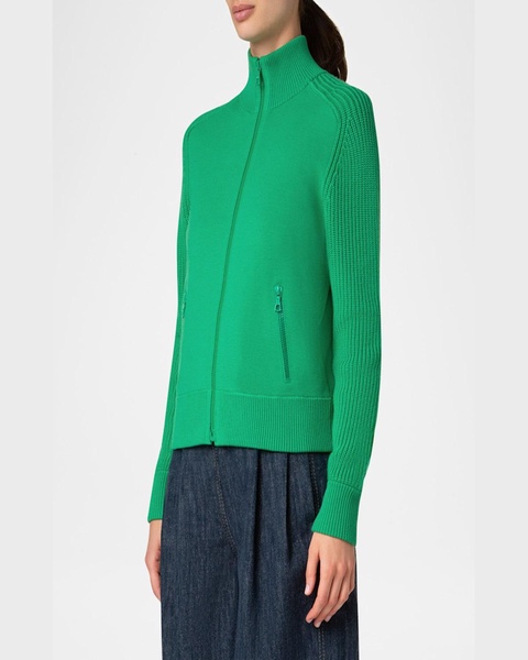 Mock-Neck Milano Knit Zip Bomber Cardigan