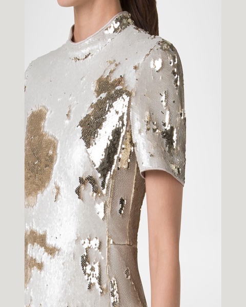 Mock-Neck Short-Sleeve Sequin Mini Dress
