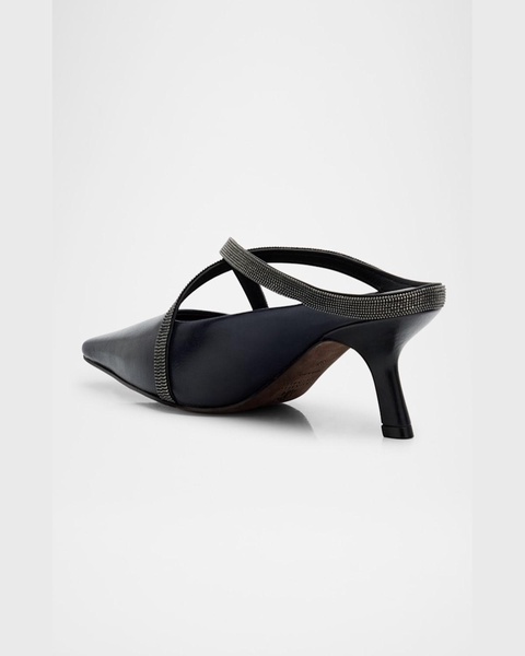 Leather Monili Crisscross Mule Pumps