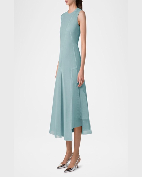 Asymmetric Sleeveless Pleat Techno Midi Dress