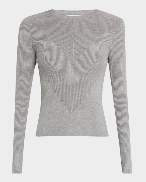 Chevron Ribbed Stretch Wool Sweater