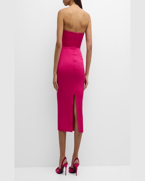 Satin Crepe Curved Strapless Midi Dress