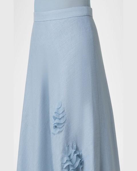 3D Carnation Raw Linen Midi Skirt