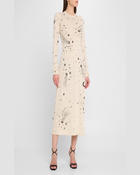 Ellima Bead Embroidered Long-Sleeve Midi Dress