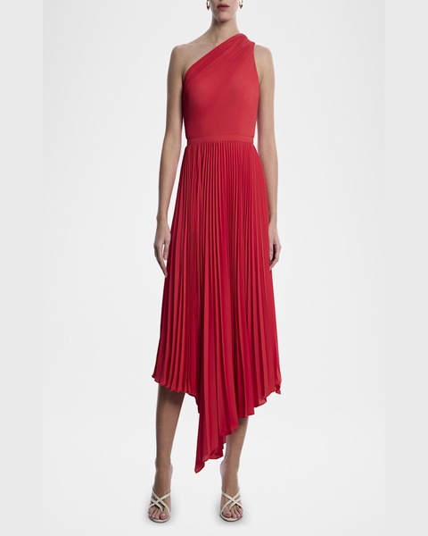 One-Shoulder Pleated Midi Dress
