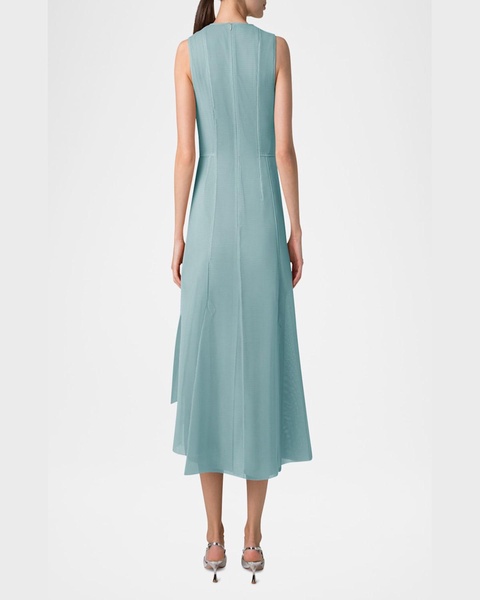 Asymmetric Sleeveless Pleat Techno Midi Dress