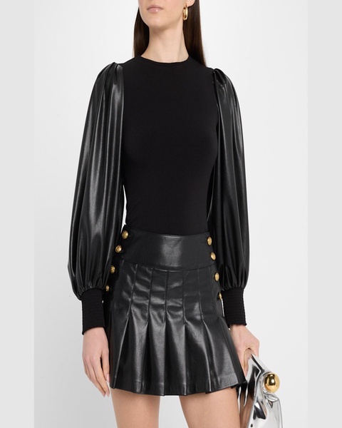 Latoria Crewneck Top with Vegan Leather Sleeves