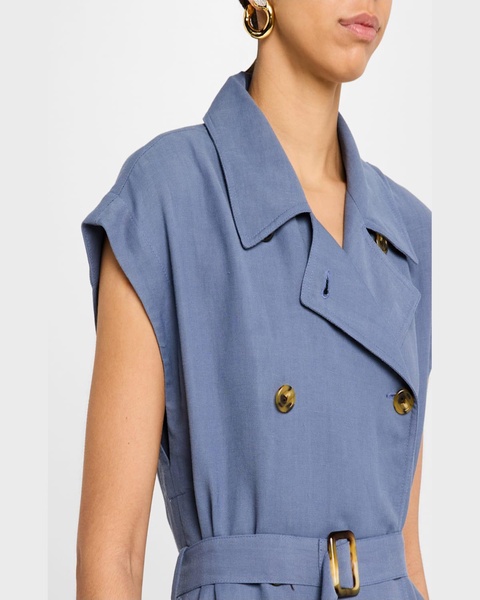Double-Breasted Twill Trench Midi Dress
