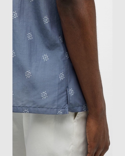 Men's Cotton-Silk Geometric-Print Camp Shirt