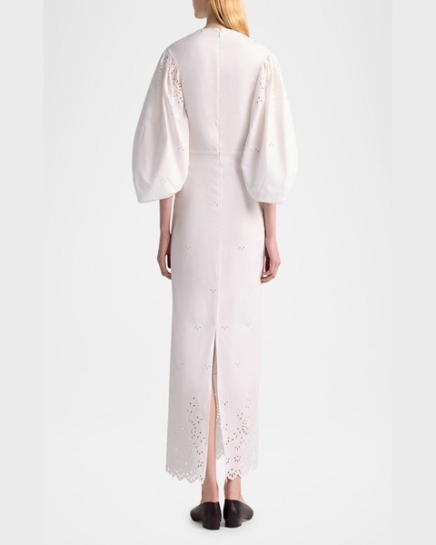 Danielle Eyelet Embroidered Puff-Sleeve Maxi Dress