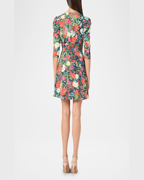 Natalaya Smocked Floral-Print Mini Dress