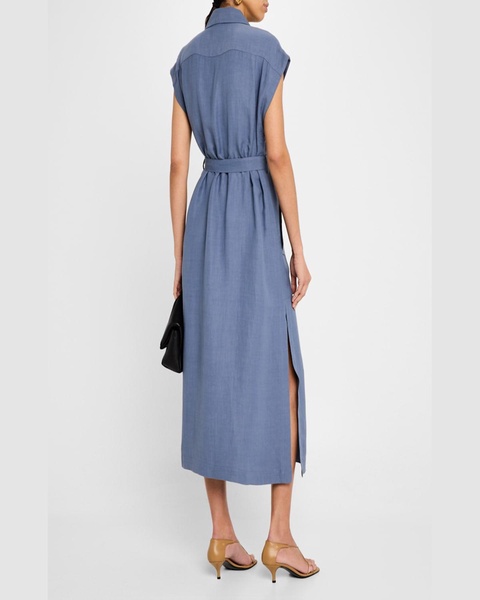 Double-Breasted Twill Trench Midi Dress