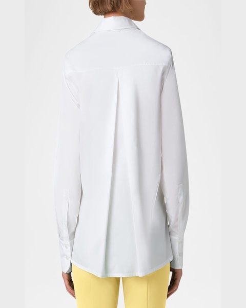 Folding Collar Pleated Cotton Poplin Blouse