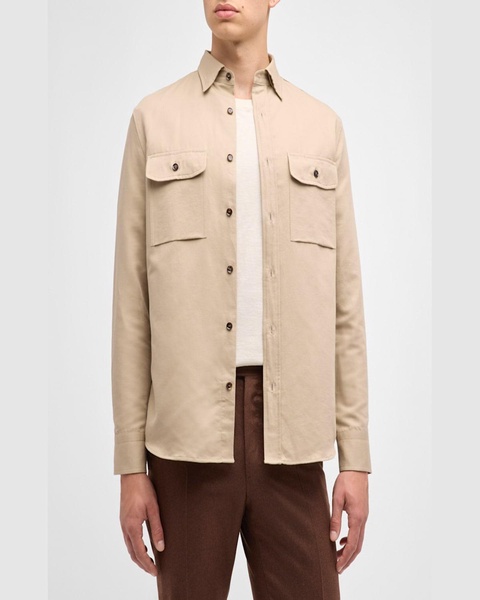 Men's Linen-Cotton Military Overshirt