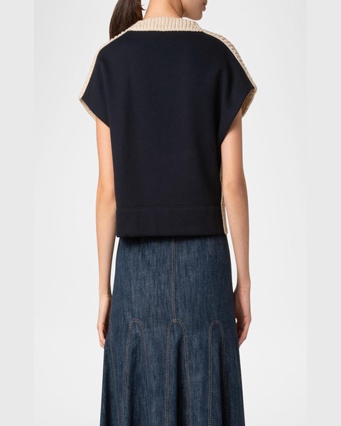 Mixed-Media Colorblock Short-Sleeve Sweater