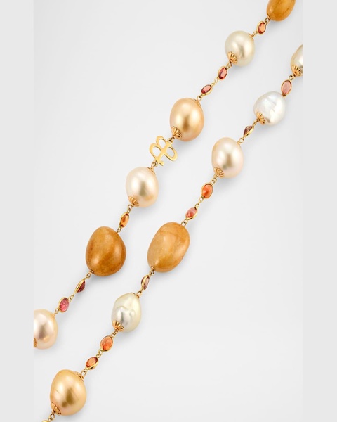 18K Yellow Gold South Sea Pearl and Sapphire Necklace, 42"L