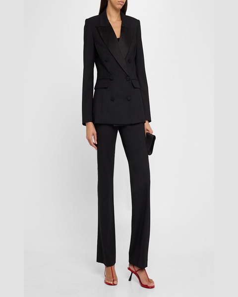 Double-Breasted Seasonless Wool Tuxedo Blazer