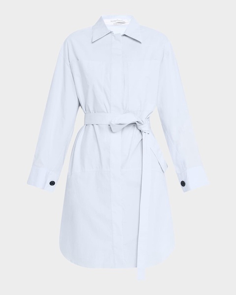 Long-Sleeve Belted Cotton Shirtdress