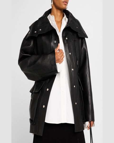 Nolan Hooded Leather Coat