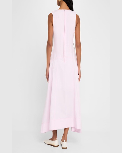 V-Neck Drop Waist Cotton Poplin Midi Dress