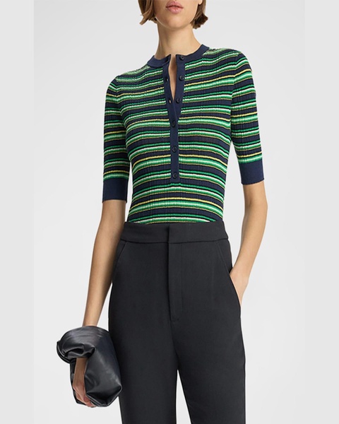Fisher Pleated Button-Front Top