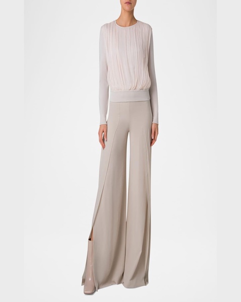 Crinkle Silk Chiffon Knit Sweater