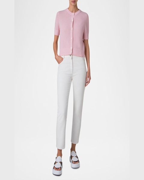 Mesh Short-Sleeve Merino Wool Cardigan