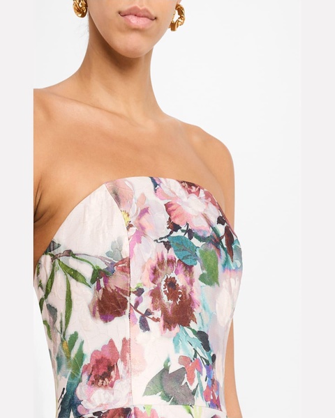Strapless Floral Jacquard Midi Dress