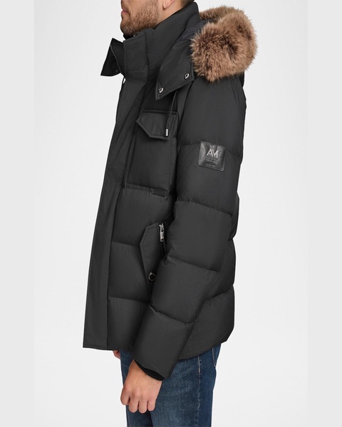 Men's Down Jacket with Faux Fox Fur 
