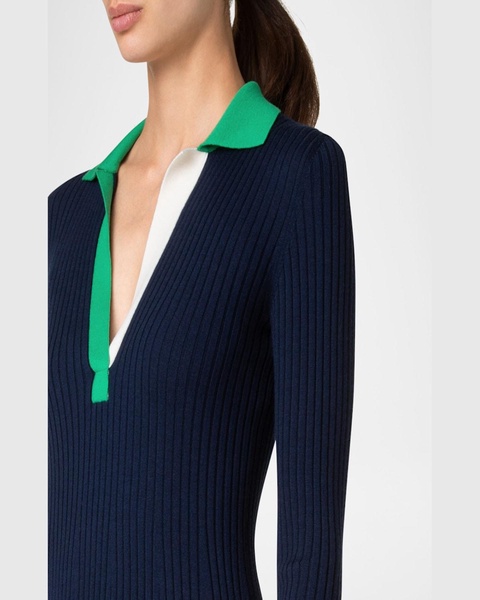 Colorblock Polo Knit A-Line Dress