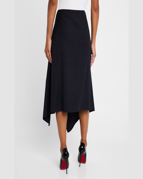 Draped Navy Midi Skirt