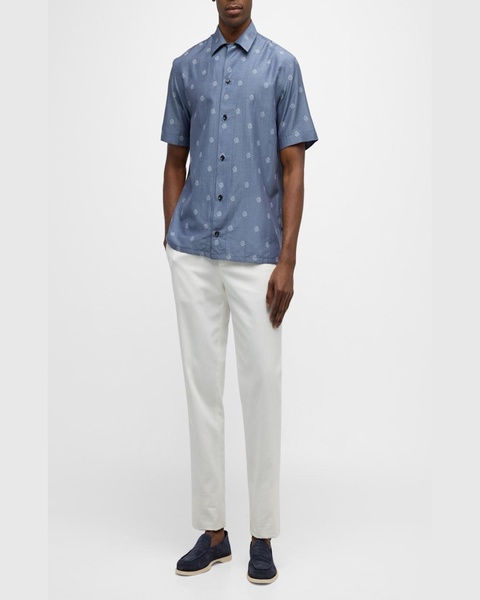 Men's Cotton-Silk Geometric-Print Camp Shirt