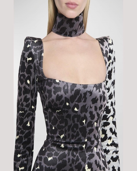 Printed Velvet Mini Dress with Neck Cuff