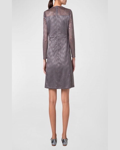 Dot Embroidered Long-Sleeve Mini Dress