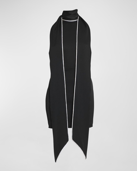 Crystal Trimmed Scarf Mini Satin Dress