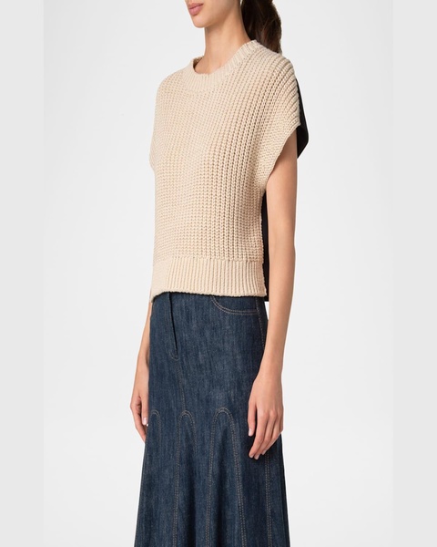 Mixed-Media Colorblock Short-Sleeve Sweater