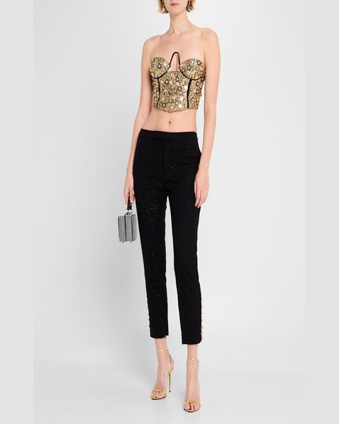 Strapless Crystal Button Embellished Crop Bustier