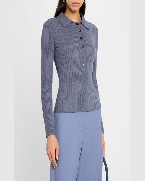 Ribbed Spread-Collar Sweater