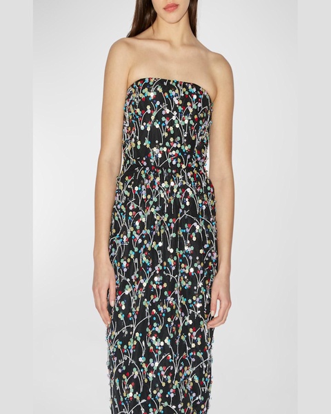 Lena Sequin Embroidered Strapless Gown