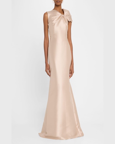 Twisted Shoulder Mikado Mermaid Gown