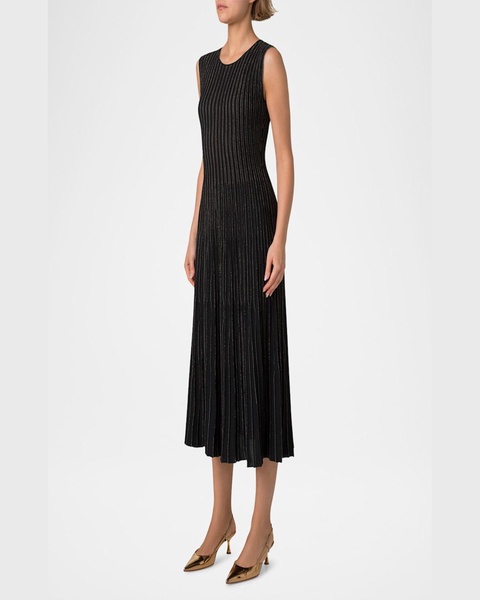 Metallic Pinstripes Knit Sleeveless Midi Dress